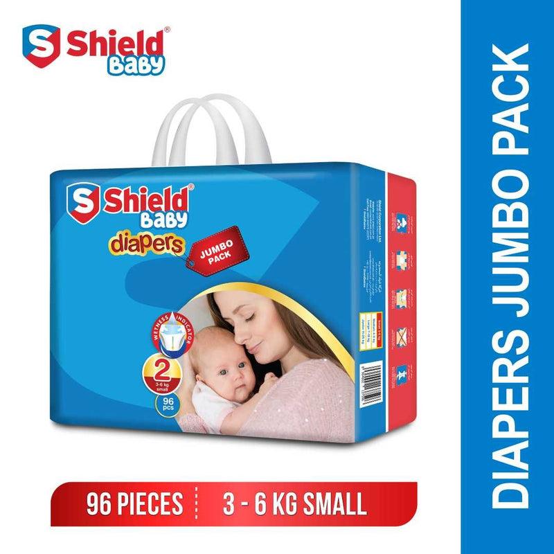 Shield Baby Diapers Jumbo Pack Size 2 Small (3-6Kg), 96 Count