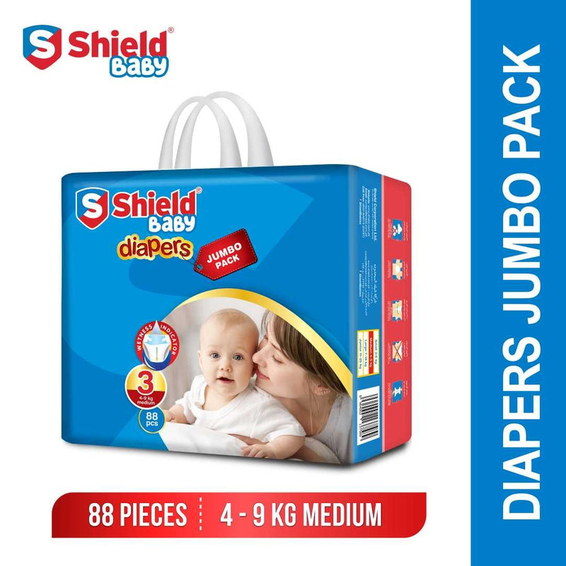 Shield Baby Diapers Jumbo Pack Size 3 Medium (4-9Kg), 88 Count