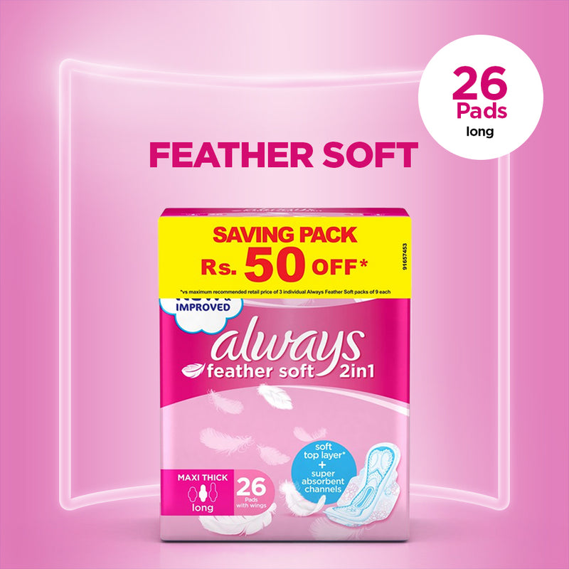 Always Feather Soft 2 in 1 Maxi Thick Long 26 Pads