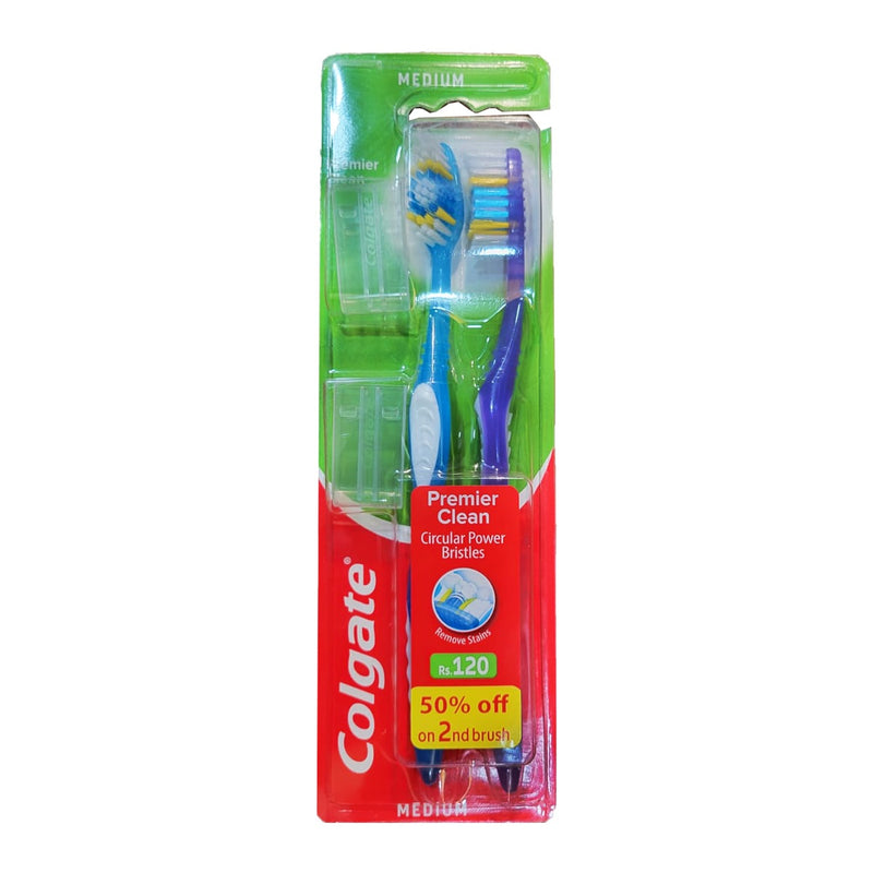 Colgate Premier Clean Medium Tooth Brush 2pcs