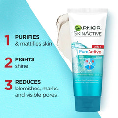 Garnier Pure Active 3in1 Face Wash - Scrub & Mask 100 ml