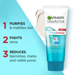 Garnier Skin Naturals Pure Active 3 In 1 Face Wash 100Ml