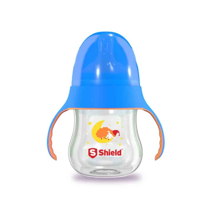 Shield Glow in the Dark Feeder 180ml with Handle BPA Free and Anti-Colic Blue