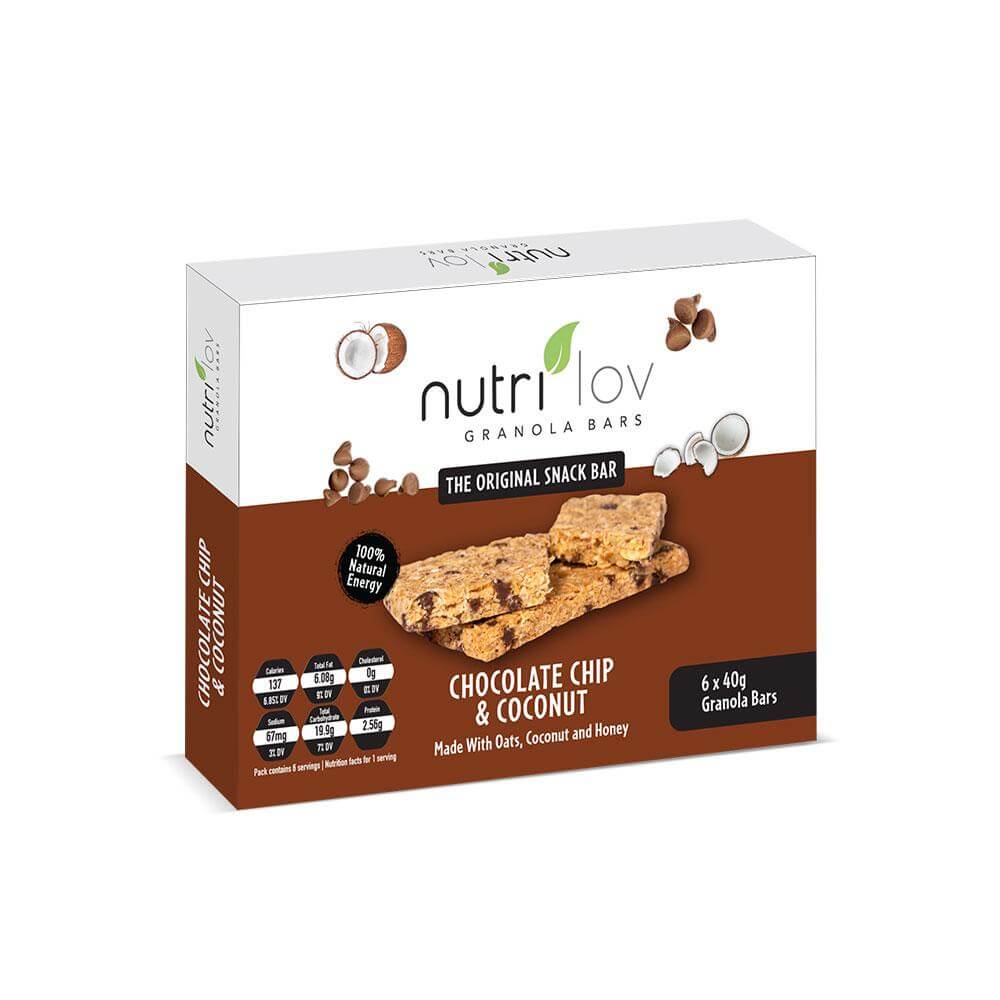 Nutri Lov Granola Bars, Chocolate Chip & Coconut, 40g