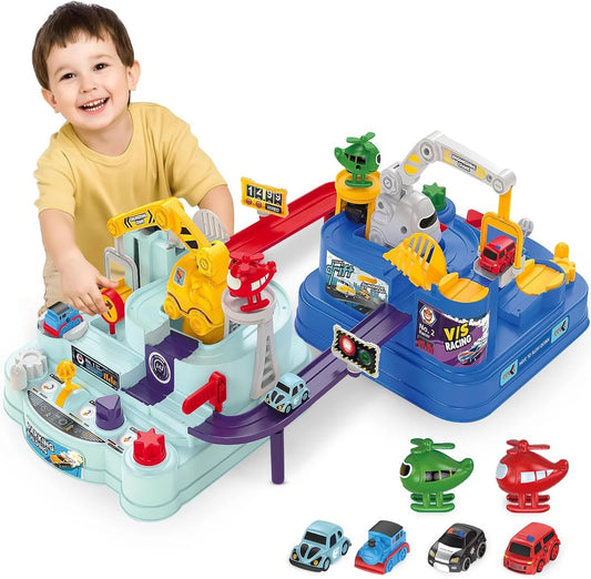 Manual Car Adventure Dual Version Track Set - 4Pcs Assorted Cars