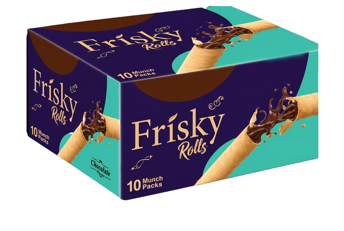 Inovative Frisky Chocolate Flavoured Creme Wafer Rolls 10pcs Box
