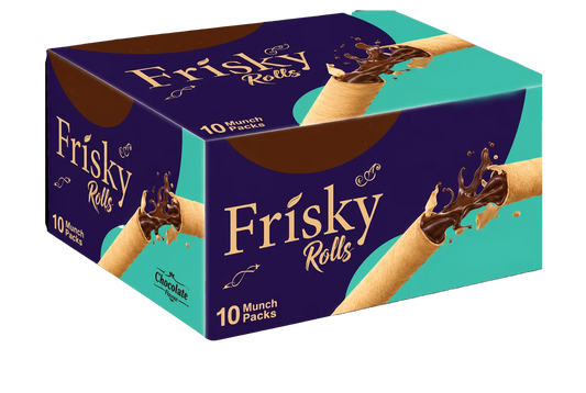 Inovative Frisky Chocolate Flavoured Creme Wafer Rolls 10pcs Box
