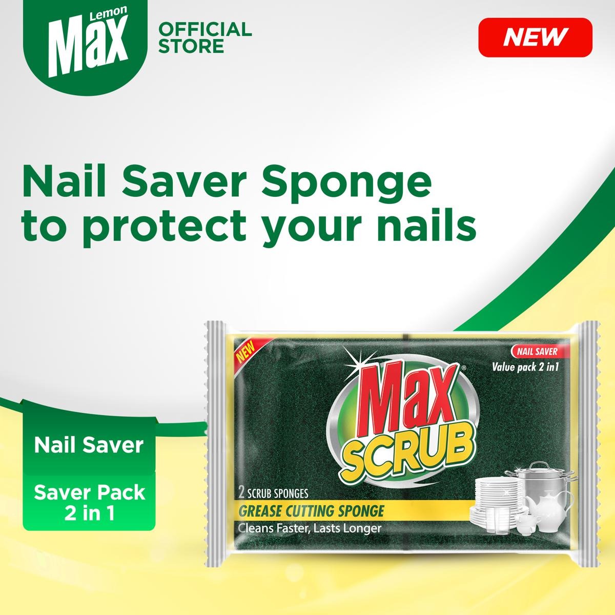 Max Scrub With Multi 2-In-1 Sponge, 2-Pack