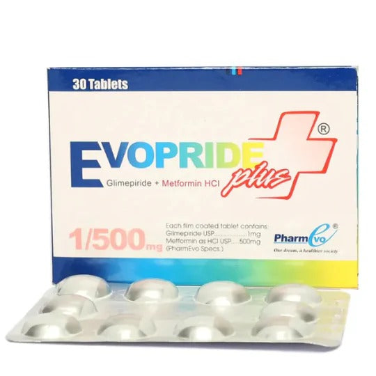 EVOPRIDE PLUS 1MG+500MG TABLETS 10S