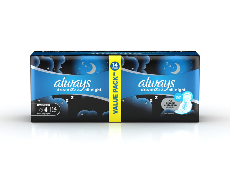 Always DreamZzz All-Night Maxi Thick Extra Long Night Pads - 14 Pads Value Pack