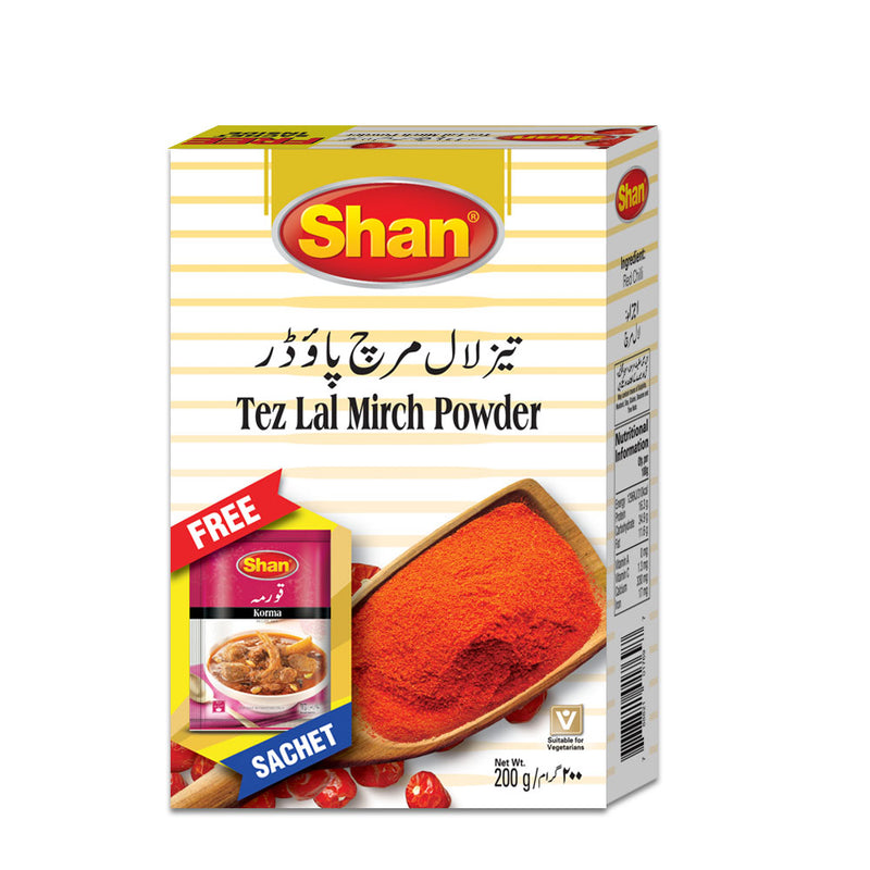 Shan Tez Lal Mirch Powder 200gm & Get Korma Sachet 10gm Free