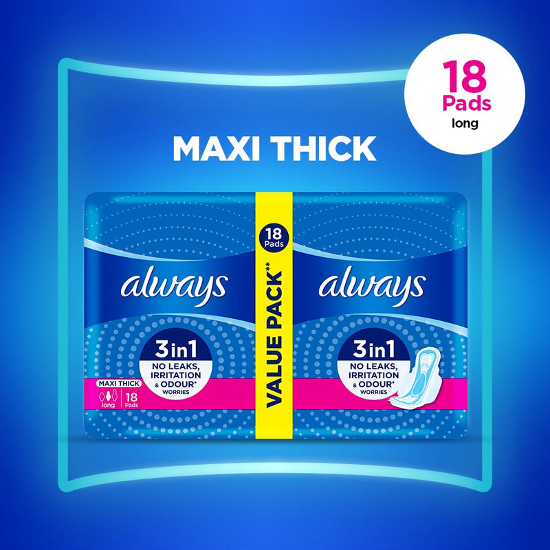 Always Maxi Thick 3 in 1 Long Duo Pack 18 Pieces
