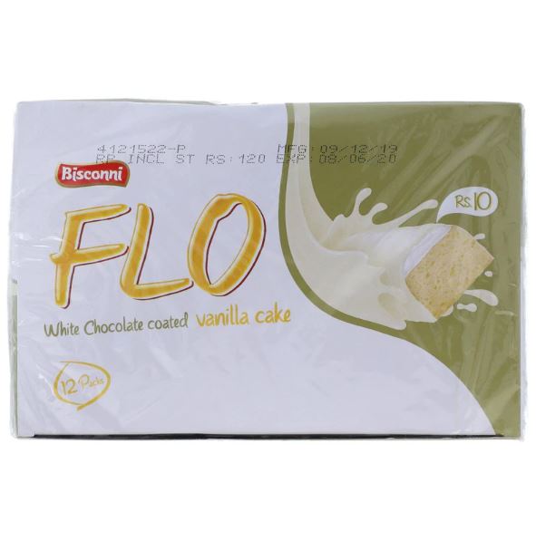 Bisconni Flo white chocolate coated vanilla 12 pack box