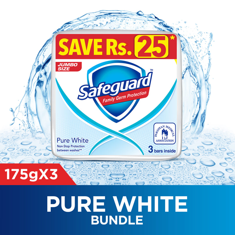 Safeguard Bar Soap Pure White 175gm (Bundle of 3)