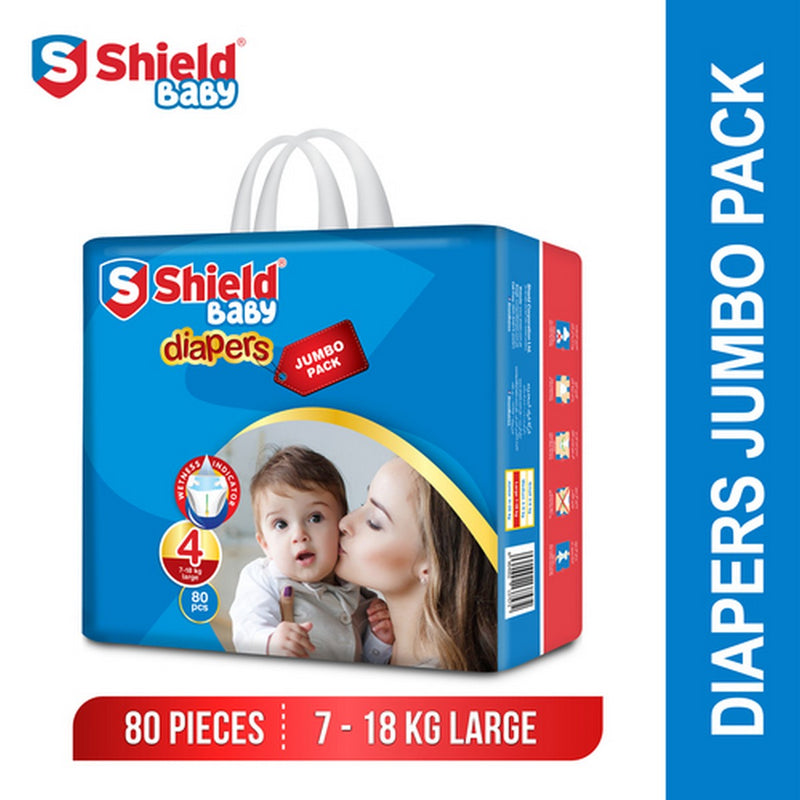 Shield Baby Diapers Jumbo Pack Size 4 Large (7-18Kg), 80 Count