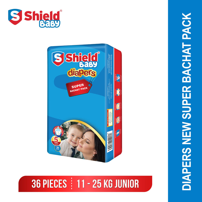 Shield Baby Diapers New Super Bachat Pack Extra Large (36-Diapers, Size 5, 11-25Kg)