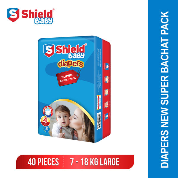 Shield Baby Diapers New Super Bachat Pack Large (40-Diapers, Size 4, 07-18Kg)
