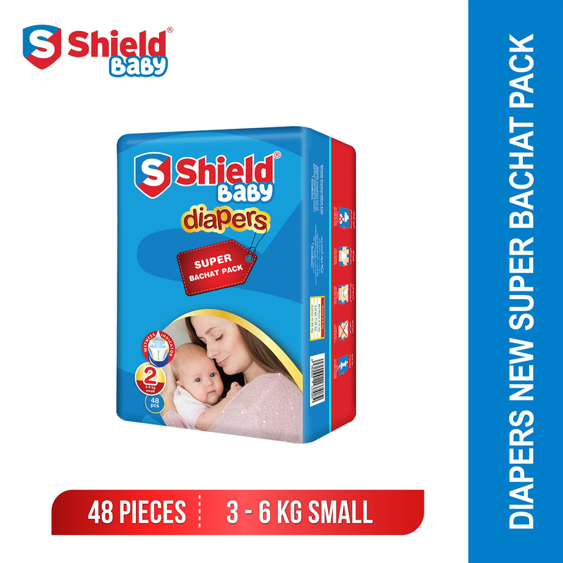 Shield Baby Diapers New Super Bachat Pack Small (48-Diapers, Size 2, 03-06Kg)