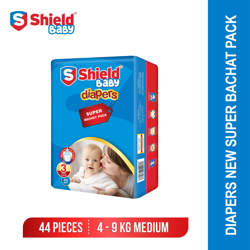 Shield Baby Diapers New Super Bachat Pack Medium (44-Diapers, Size 3, 04-09Kg)
