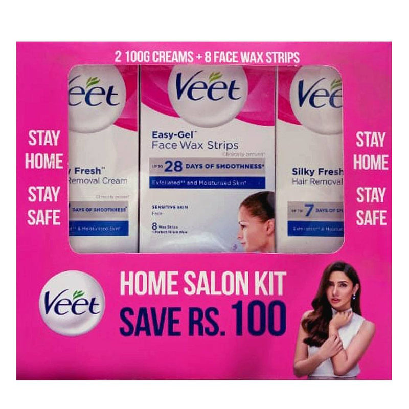 Veet Home Salon Kit For Dry Skin (2x100g + 8 Face Wax Strips)