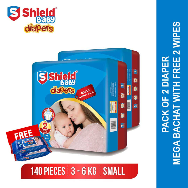 Shield Pack of 2 Mega Bachat Pack Small 70Pc with two Baby Wipes Free