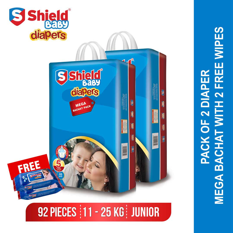 Shield Pack of 2 Mega Bachat Pack Xl 46Pc with two Baby Wipes Free