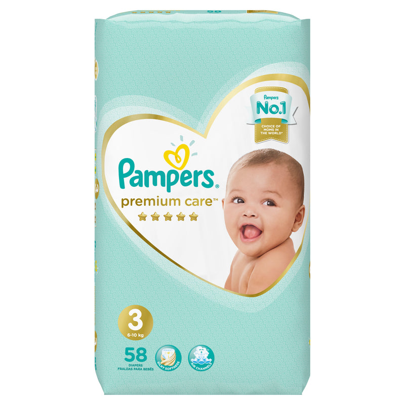 Pampers Premium Care Diapers Medium Size 3, 58 Counts