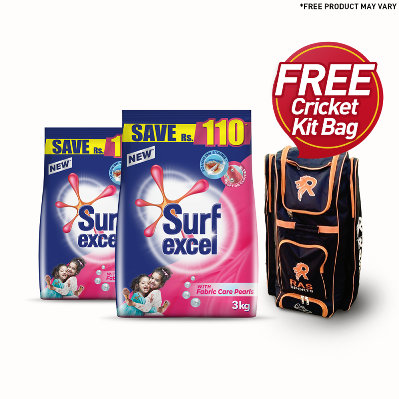 Free Cricket Bag with Pack of 2 Surf Excel 3 kg