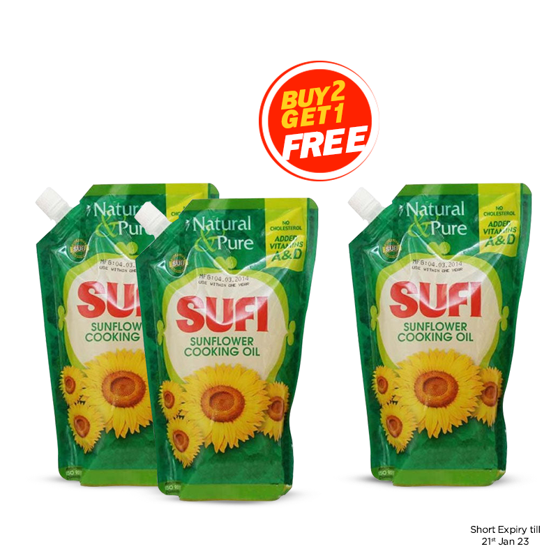 Sufi Sunflower Cooking Oil Pouch 1ltr Buy 2 Get 1 Free