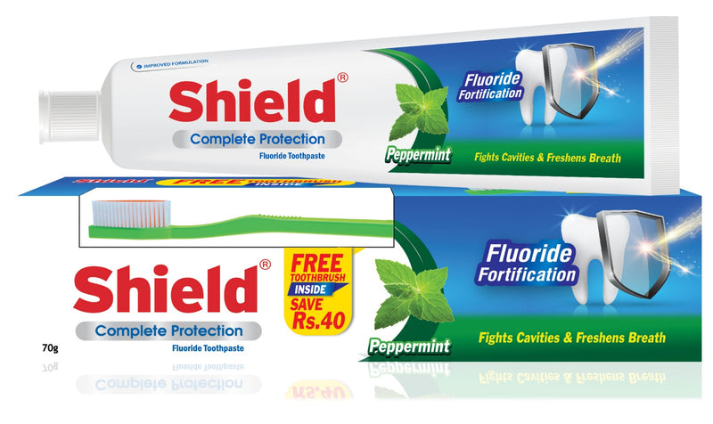Shield Peppermint Toothpaste 70gm with Free Toothbrush Inside