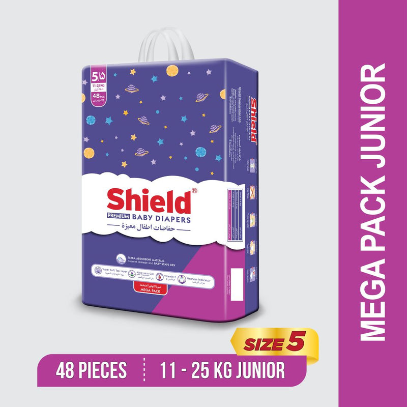 Shield Premium Baby Diaper Mega Pack Junior Size 5 (11 to 25 KG) 48Pcs