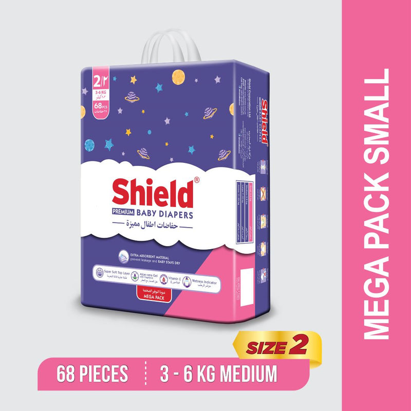 Shield Premium Baby Diaper Mega Pack Small Size 2 (3 to 6 KG) 68Pcs