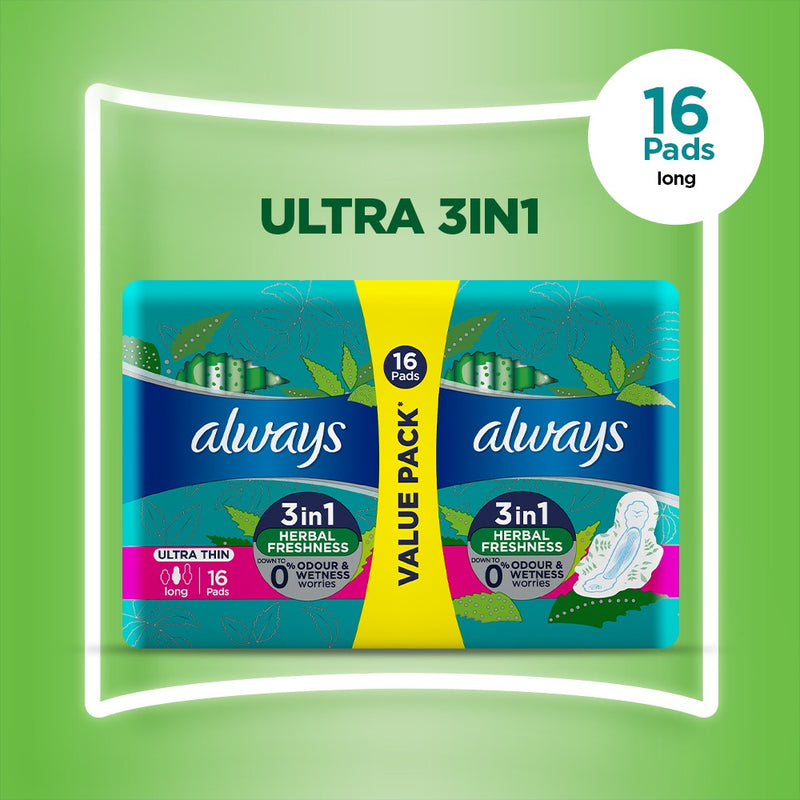 Always Ultra Thin 3 in 1 Long Duo Pack 16 Pads