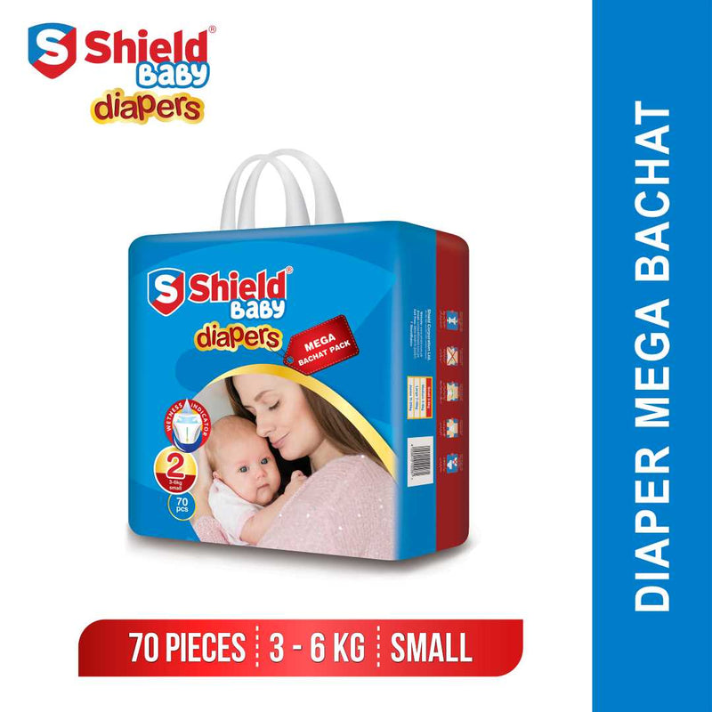 Shield Diapers Mega Bachat Pack Small (70-Diapers, Size 2, 03-06Kg)